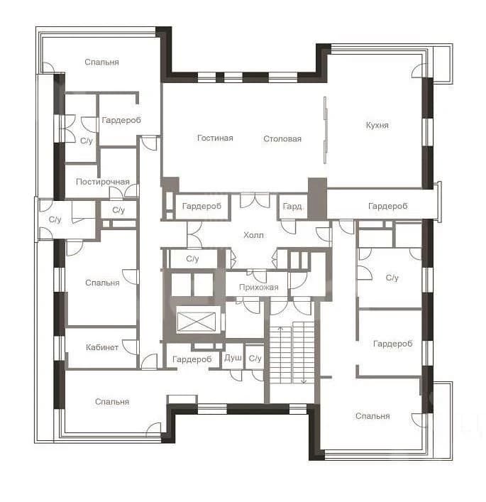 Планировка: 4-комнатная квартира 370,1 м² в ЖК «Снегири Эко»