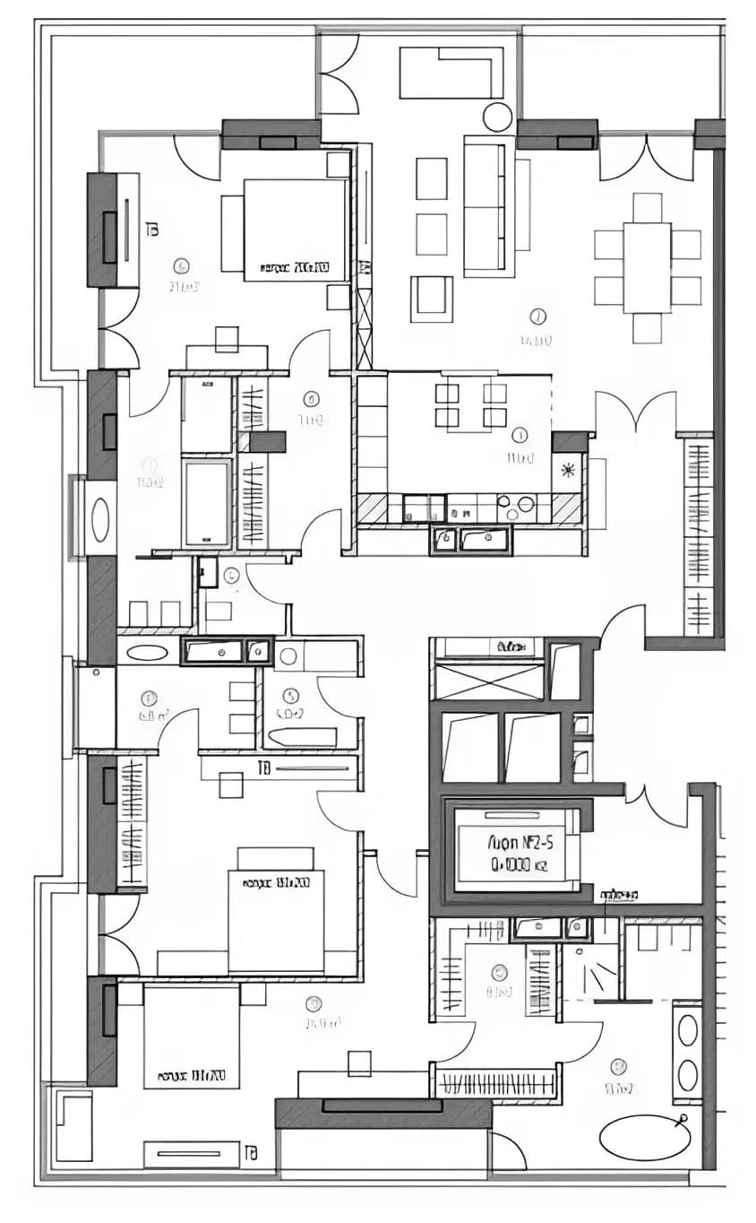 Планировка: 5-комнатная квартира 208,7 м² в ЖК «Снегири Эко»