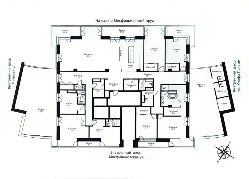 Планировка: 7-комнатная квартира 405,9 м² в ЖК «Снегири Эко»