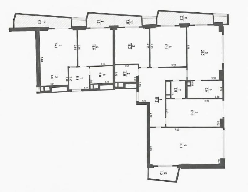 Планировка: 6-комнатная квартира 190 м² в ЖК «Событие»