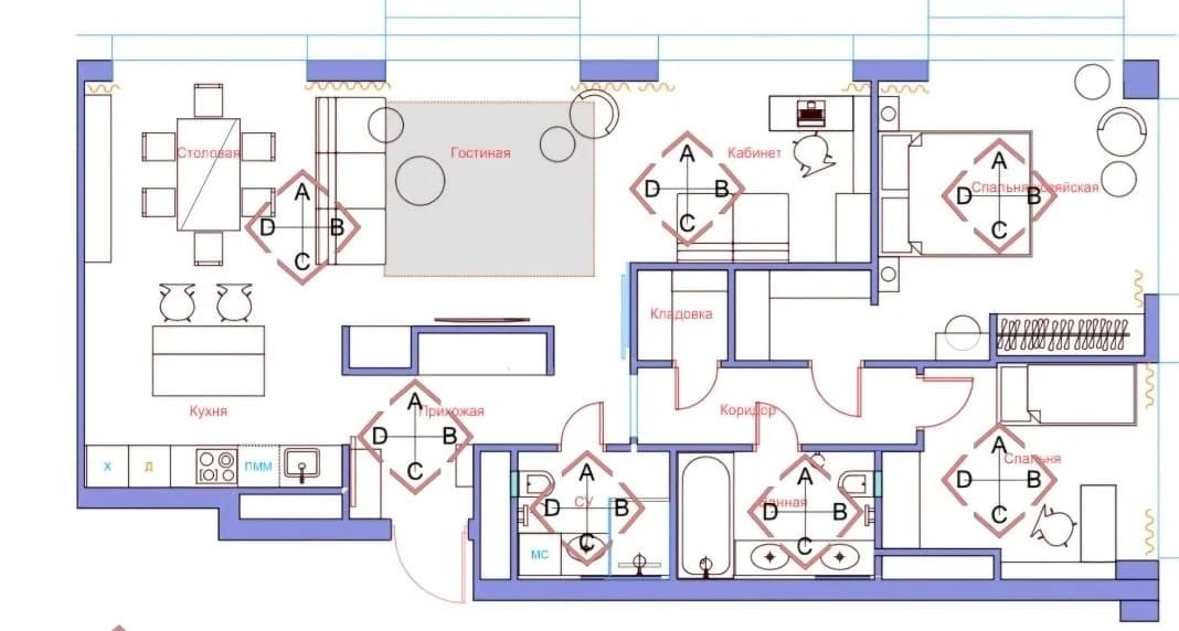 Планировка: 4-комнатная квартира 100,5 м² в ЖК «Событие»