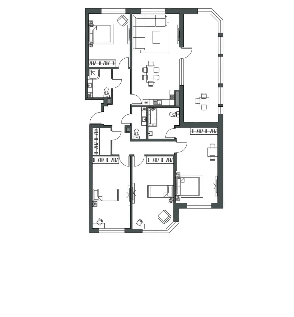 Планировка: 5-комнатная квартира 142,7 м² в ЖК «Событие»