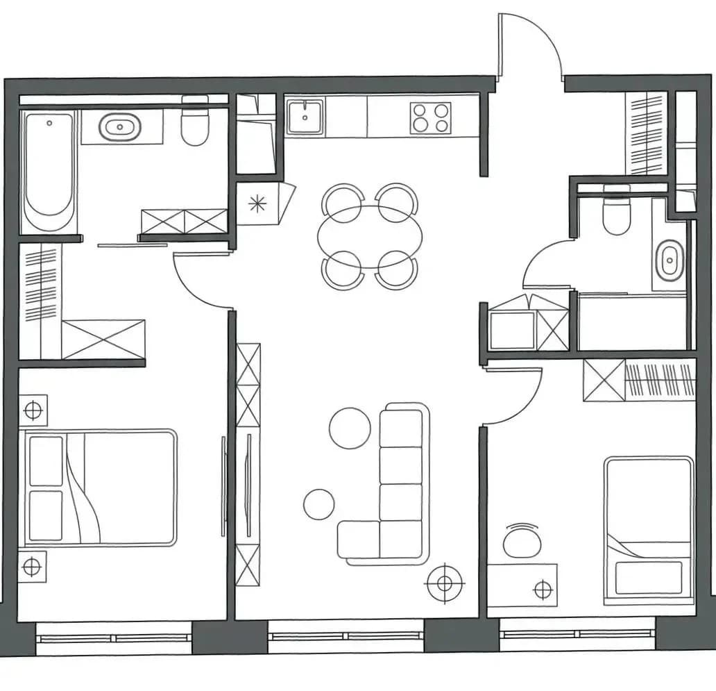 Планировка: 3-комнатная квартира 69,7 м² в ЖК «Событие»