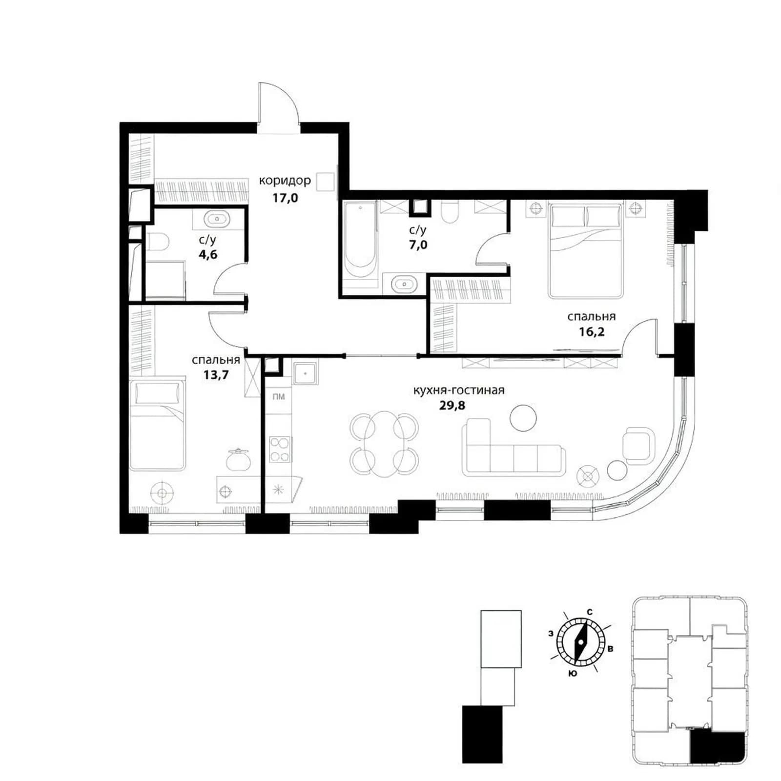 3-комнатная квартира 88,5 м² в ЖК «Событие» — фото 19