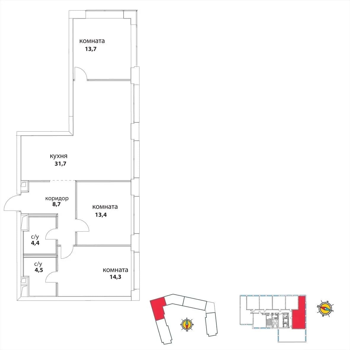 Планировка: 3-комнатная квартира 90,8 м² в ЖК «Событие»