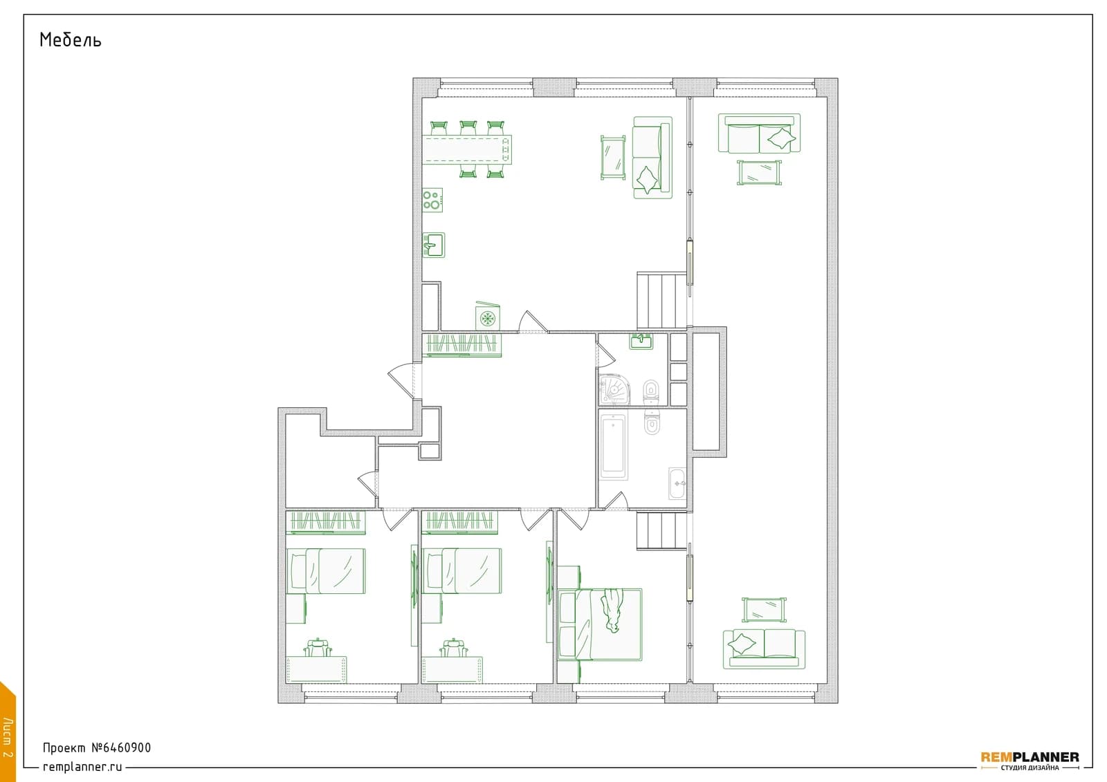 Планировка: 4-комнатная квартира 169,4 м² в ЖК «Событие»