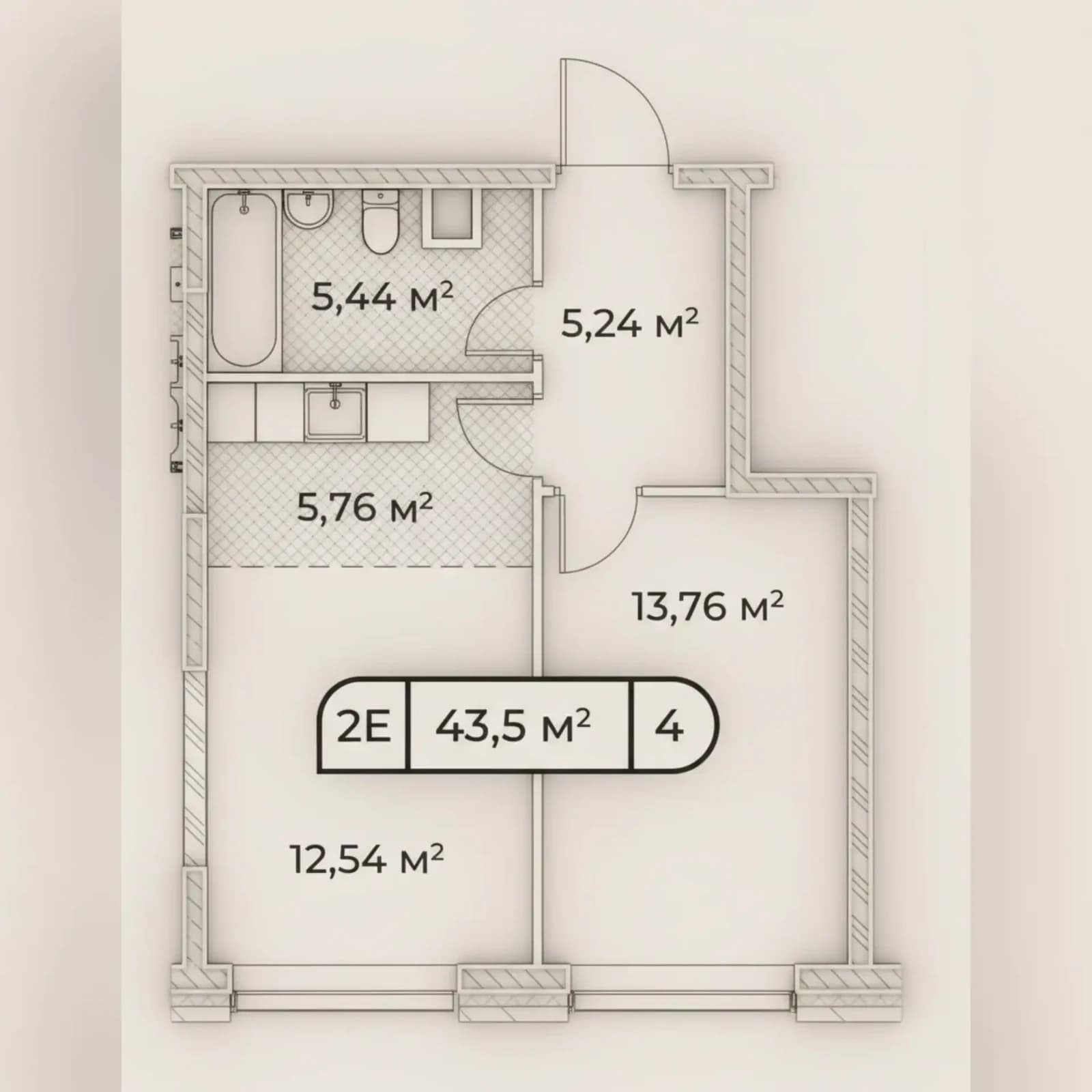 Планировка: 1-комнатная квартира 43,5 м² в ЖК «West Garden»