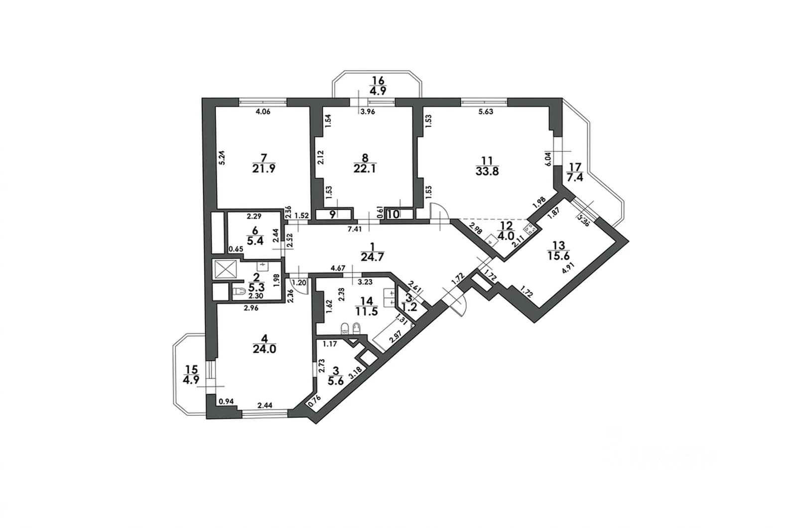 Планировка: 5-комнатная квартира 196,5 м² в ЖК «Доминион» (Dominion)