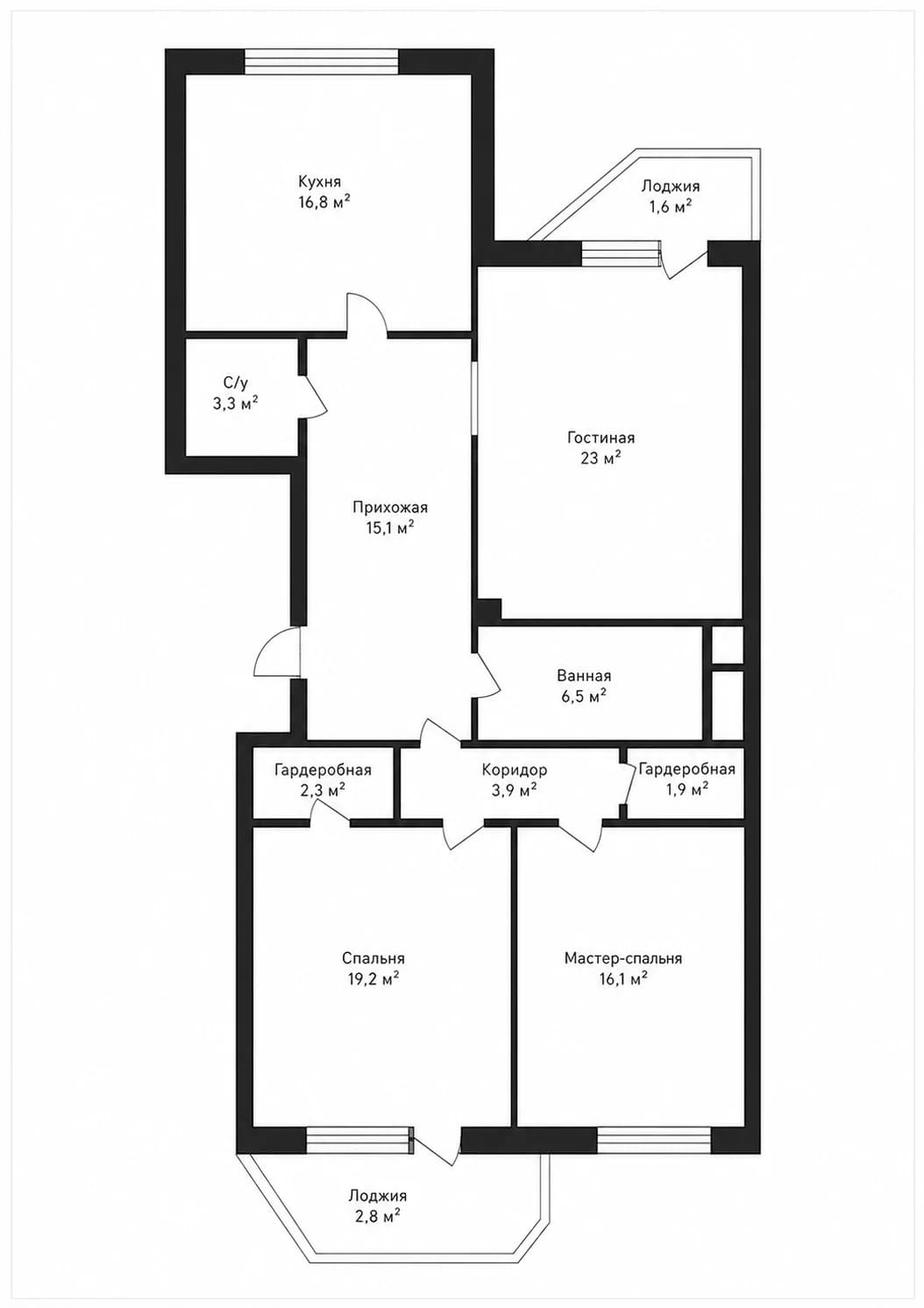 Планировка: 3-комнатная квартира 117,2 м² в ЖК «Мосфильмовский»