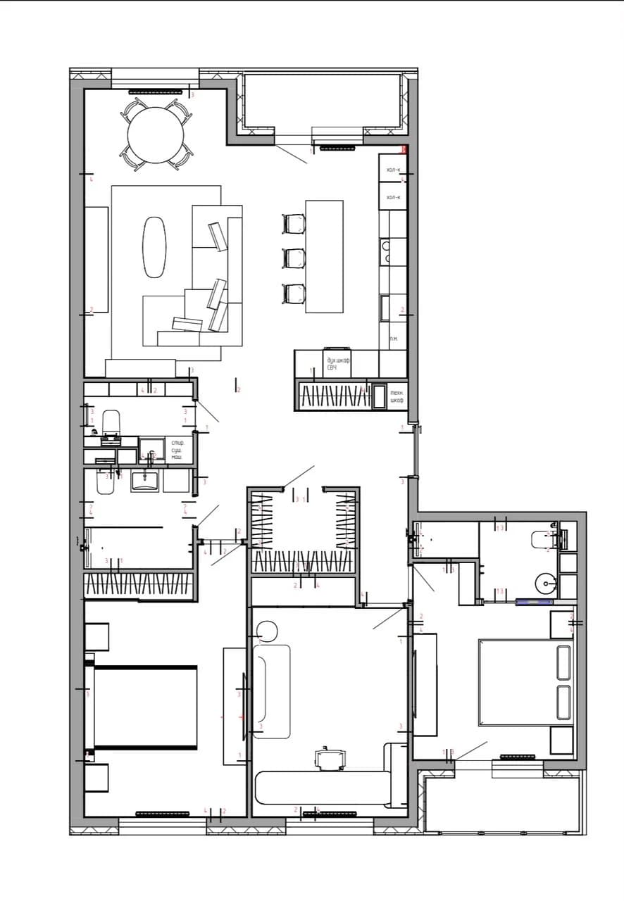 Планировка: 4-комнатная квартира 118 м² в ЖК «Настоящее»