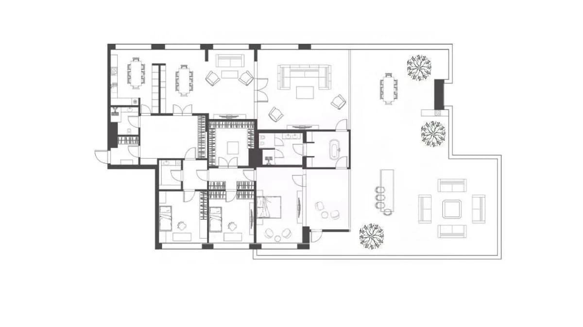 Планировка: 5-комнатная квартира 350 м² в ЖК «Река»