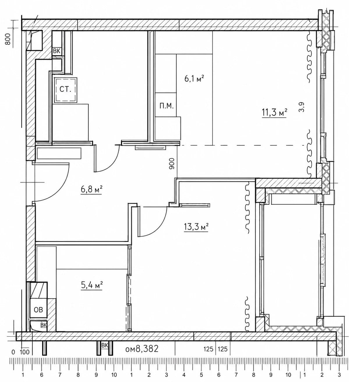 Планировка: 1-комнатная квартира 54,9 м² в ЖК «Река»