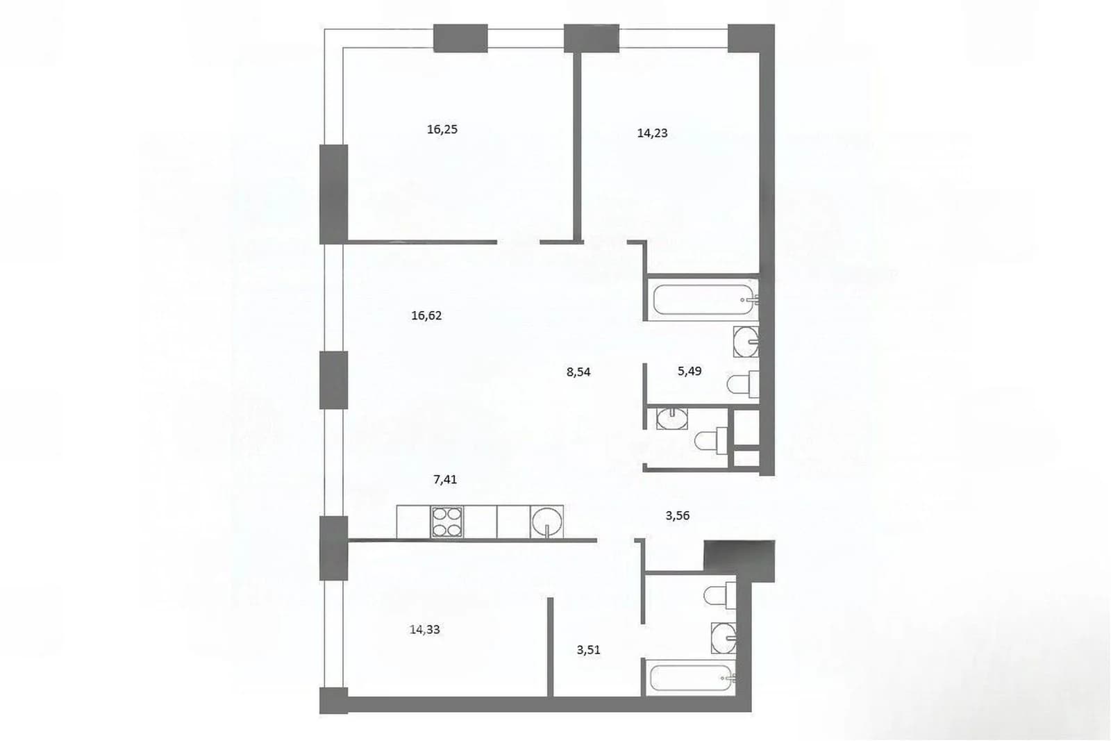 Планировка: 4-комнатная квартира 96,1 м² в ЖК «West Garden»